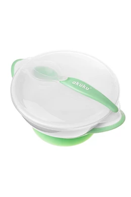 Tapadókorongos tálka kanállal – Fehér/Zöld