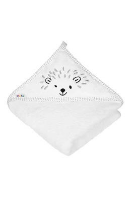 Akuku Baba kapucnis törölköző, 100x100 cm, fehér sünis