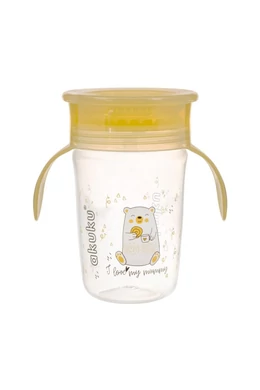 Akuku 360°-os itatópohár, 240 ml, kétfüles – Sárga mackó mintával