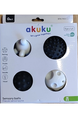 Akuku szenzoros érzékszerv fejlesztő labda 4 db, fekete-fehér