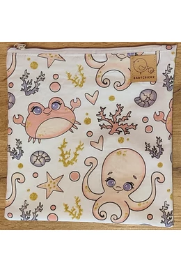 Babychicks cipzáras snacktartó / uzsonnás zsák - rózsaszín tengeri állatok (pamut-vízálló poliészter)
