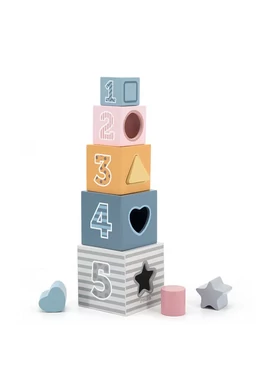 Formabedobós bábel-torony, számokkal és állatmintákkal