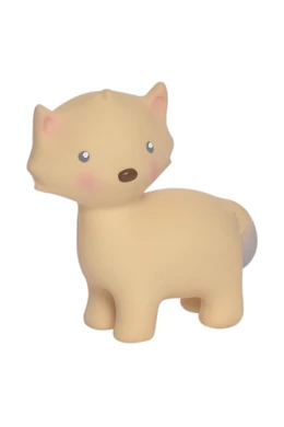 Tikiri sarkvidéki róka organikus gumi rágóka, csörgő és fürdőjáték dobozban 10 cm