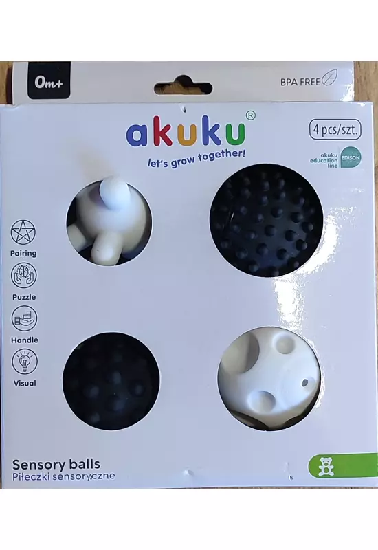 Akuku szenzoros érzékszerv fejlesztő labda 4 db, fekete-fehér