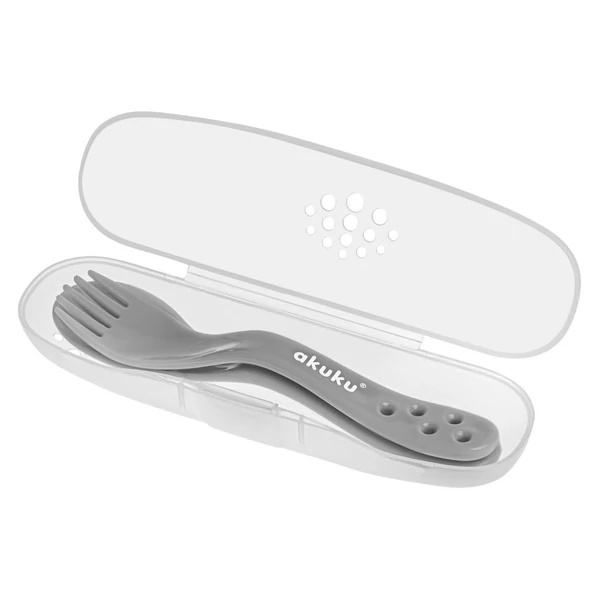 Akuku Evőeszközkészlet tokban – Szürke, villa és kanál