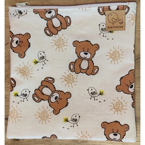 Babychicks cipzáras snacktartó / uzsonnás zsák - mackó (pamut-vízálló poliészter) 20x20 cm