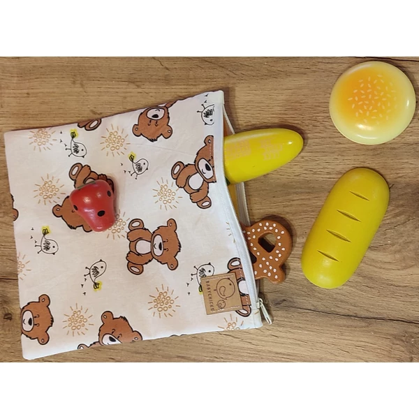 Babychicks cipzáras snacktartó / uzsonnás zsák - mackó (pamut-vízálló poliészter) 20x20 cm
