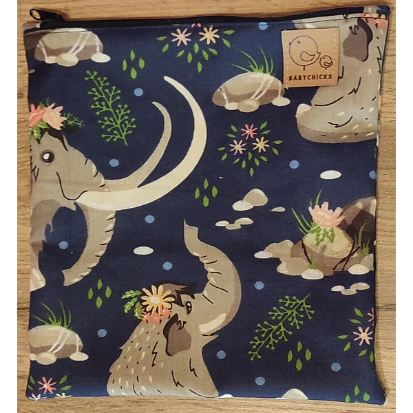 Babychicks cipzáras snacktartó / uzsonnás zsák - mamut család (pamut-vízálló poliészter) 20x20 cm