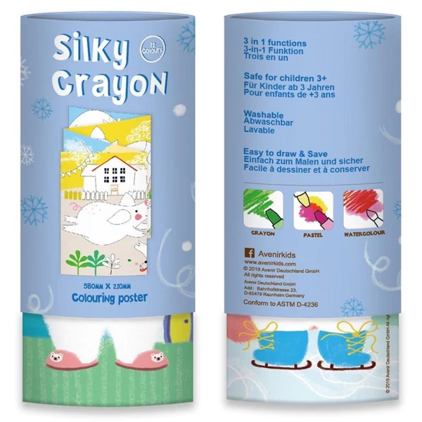 Avenir Kids zsírkréta készlet 3 az-1-ben kiszínezhető poszterrel, jegesmacis 12 db-os