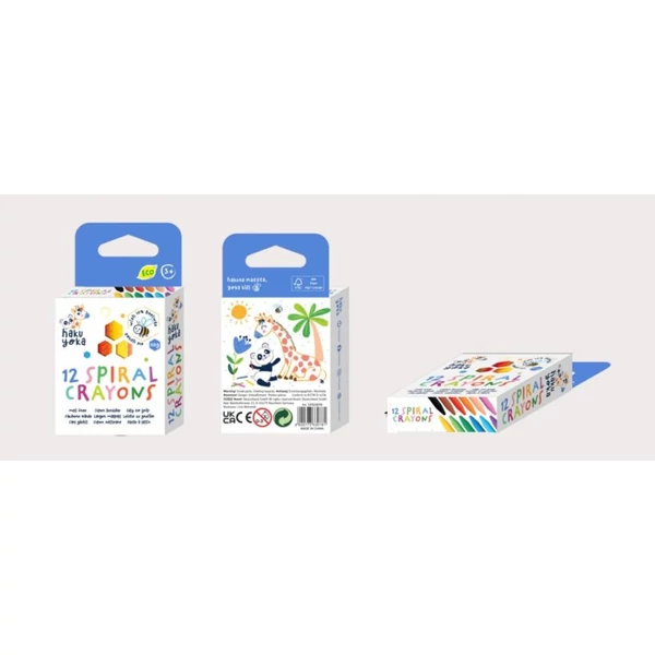 Haku Yoka Színes spirálozott felületű méhviaszos zsírkréta, 12 db-os