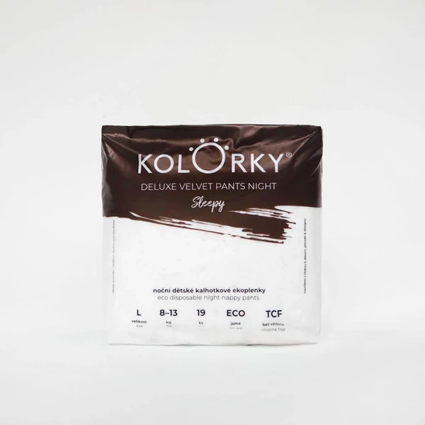 Kolorky Delux Velvet környezetbarát eldobható éjszakai bugyipelenka - Sleepy (12-16 kg)